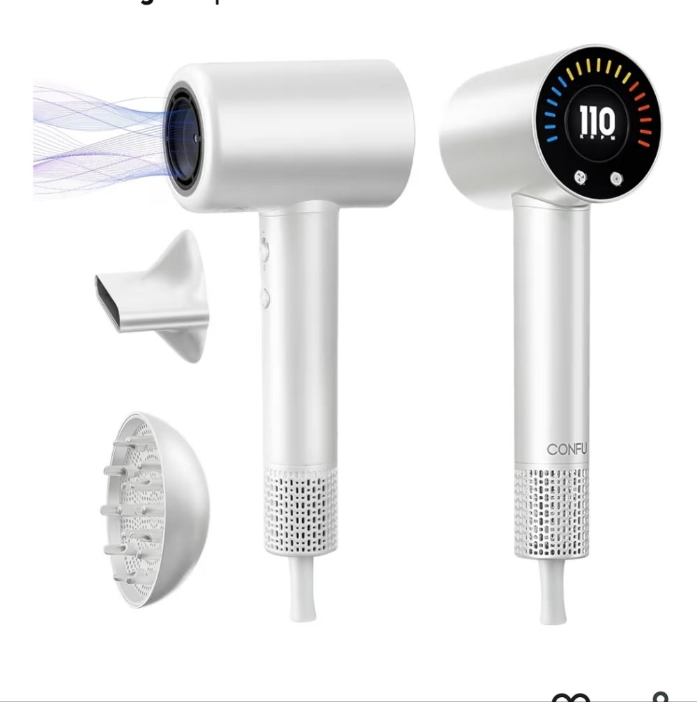 White Hair Dryer, Like New! with Attachments